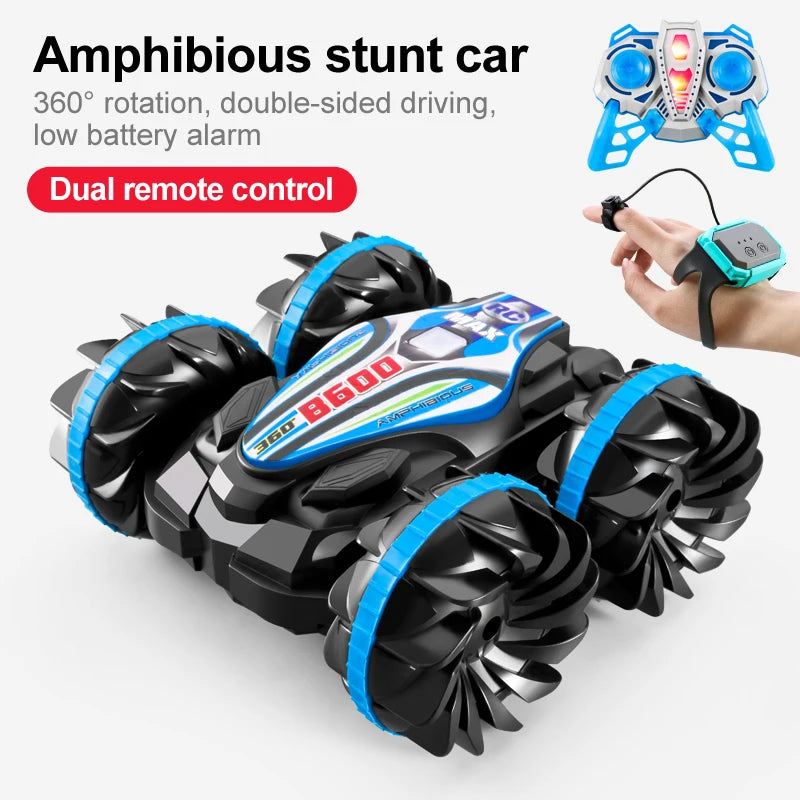 Remote Control Car 2.4G Rc Boat Waterproof Controlled Amphibious Stunt Car 4WD All Terrain Beach Pool Toys for Boys Girls Gift
