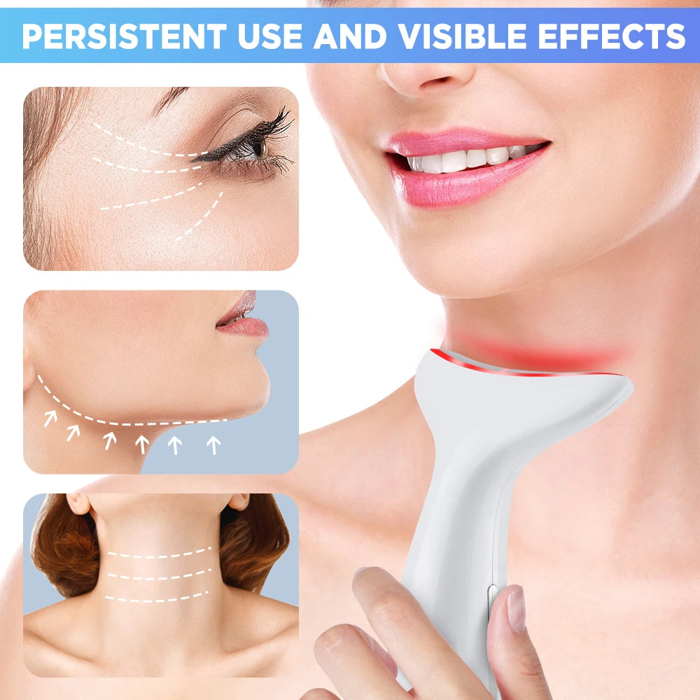 EMS Three Color Light Firming Rejuvenating Neck Beauty Device Skin Ion Importer Facial Lifting Neck Lines Wrinkles Device