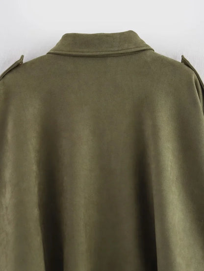 Women’s Suede-Texture Bomber Jacket – Casual Lapel Zip Coat | ETJ