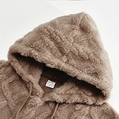 Autumn and winter leisure men's high street jacquard double-sided velvet hooded sports trend pullover sweater jacket