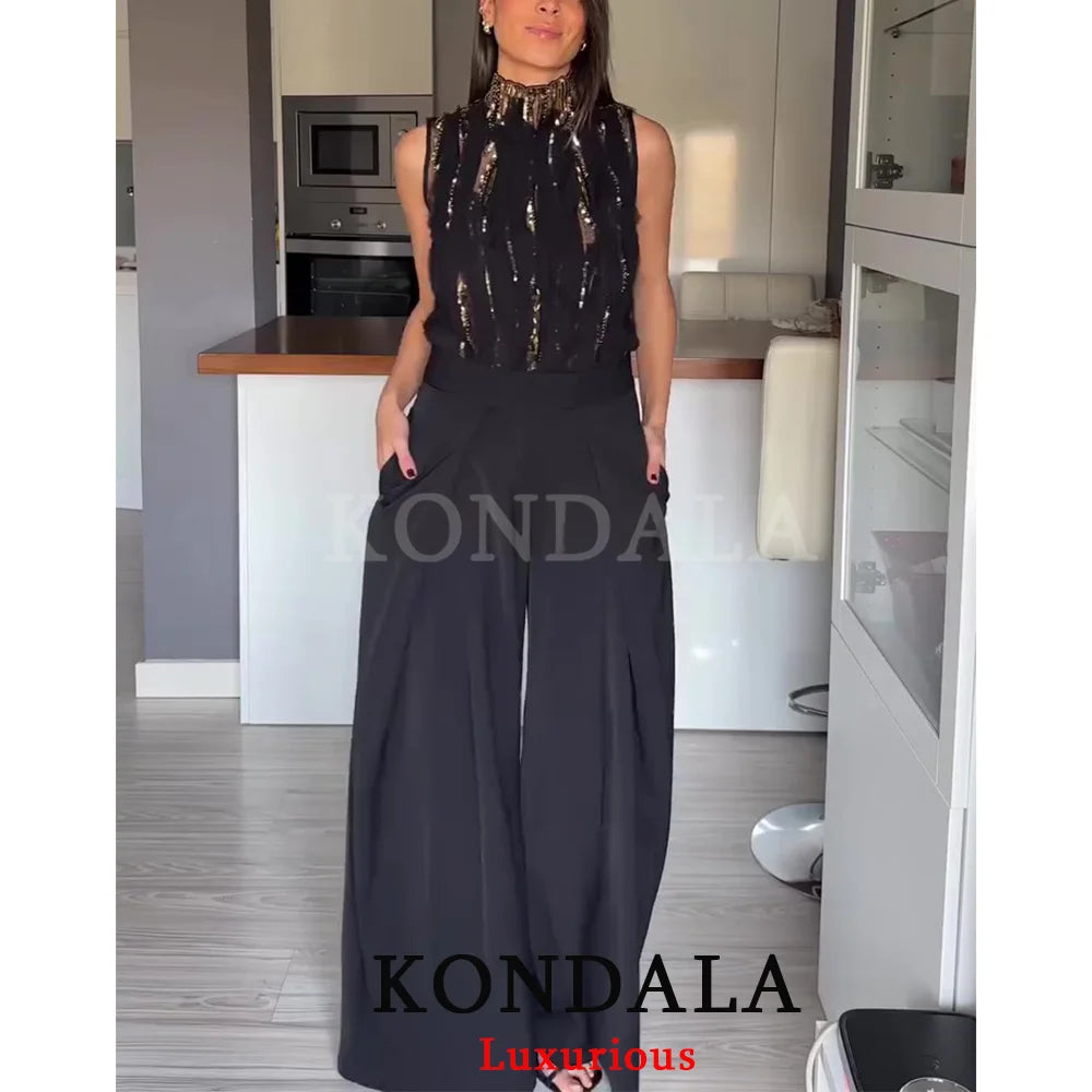 KONDALA Casual Chic Wide Leg Pants Women Office Lady Pockets Pleated Long Trousers Fashion 2026 Spring Summer Streetwear Pants