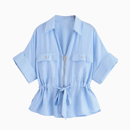 Women’s Summer 2-Piece Set – Loose Shirt & High-Waist Pants
