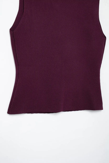 Elegant Wine Red Knitted Skirt Set for Women – V-Neck Vest & High-Waist Midi Skirt | Spring/Summer 2025