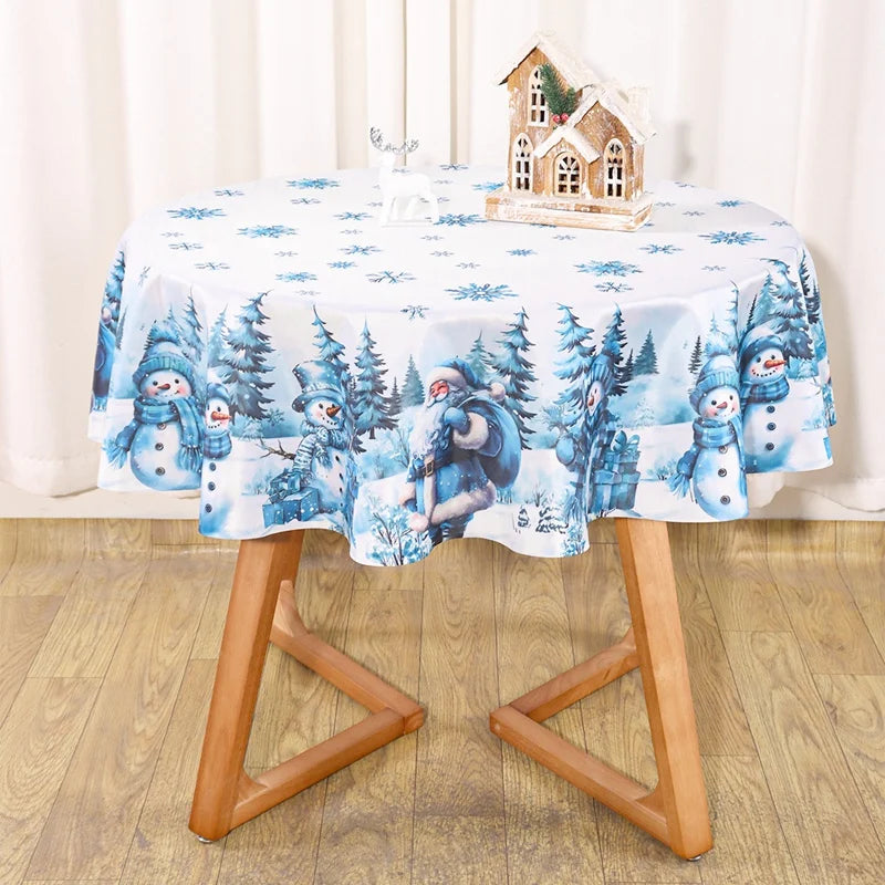 Blue Santa Claus Snowman Christmas Tablecloth Winter Wonderland Table Cover Christmas Decorations for Home 2025 Navidad Gifts