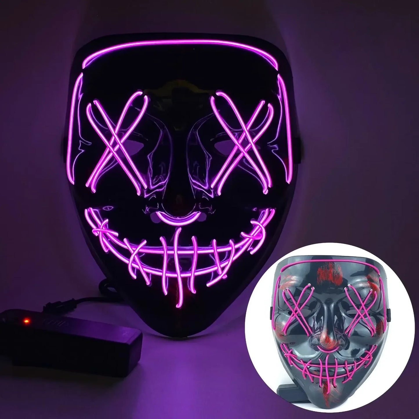 LED Halloween Mask Glow in The Dark Scary Terror Face Cover Bright Scream Light Up Costume for Men Carnival Party