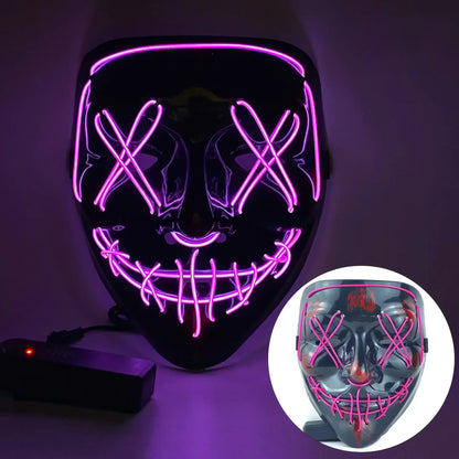LED Halloween Mask Glow in The Dark Scary Terror Face Cover Bright Scream Light Up Costume for Men Carnival Party