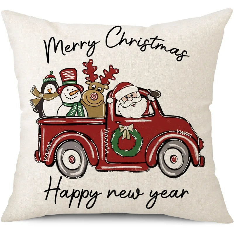 45cm Merry Christmas Cushion Cover Pillowcase 2024 Christmas Decorations for Home Ornament Happy New Year Christmas Decor 2025
