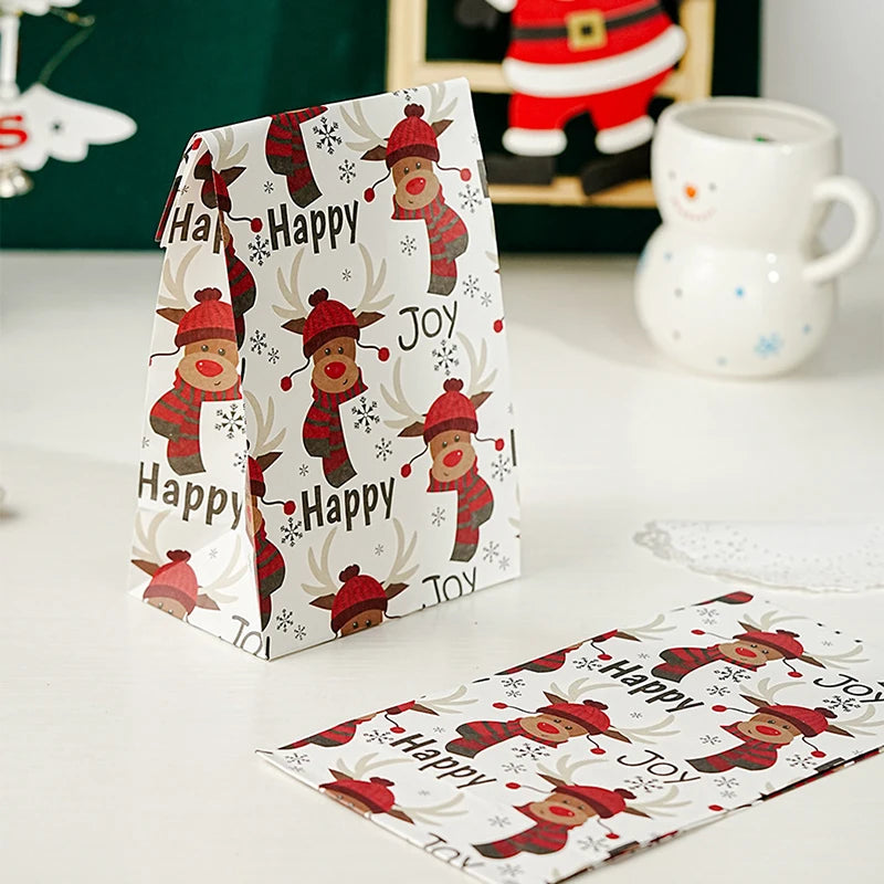 5/10pcs Kraft Paper Christmas Cookie Candy Bag Biscuit Snack Packaging Bag Christmas Party Decorations Navidad New Year 2025