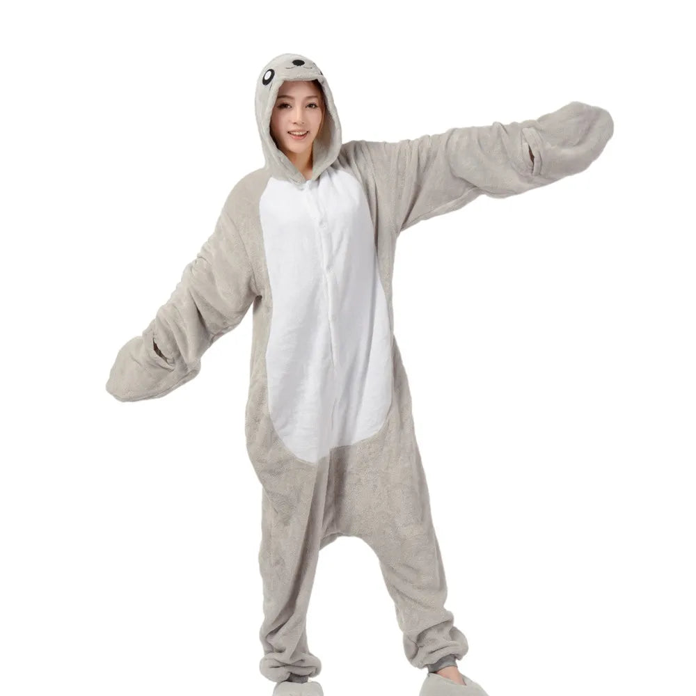 Animal Onesies Lion Tiger Leopard Wolf Fox Zebra Hippo Koala Bat Donkey Rabbit Chinchilla Frog Bee Penguin Dog Kigurumi Adult