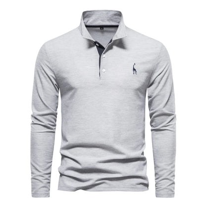 Men’s Deer Embroidery Polo Shirt – Long Sleeve Casual Business Top