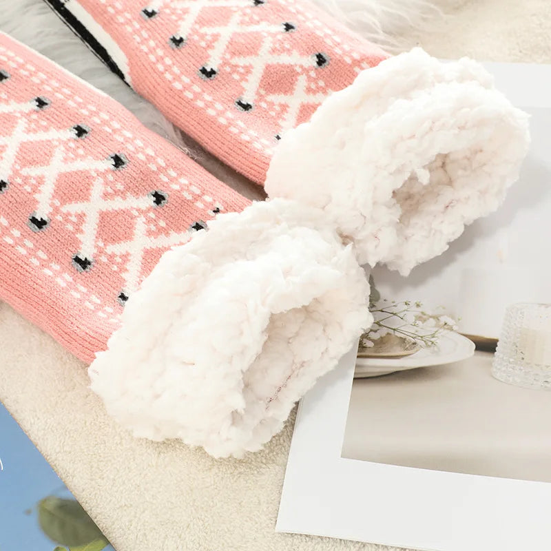 Fuzzy Fluffy Sock Women Winter Christmas Gift Warm Plush Non slip Home Sleeping Soft Female Floor Thermal Slipper Sock Snowflake