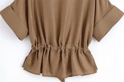 Women’s Summer 2-Piece Set – Loose Shirt & High-Waist Pants