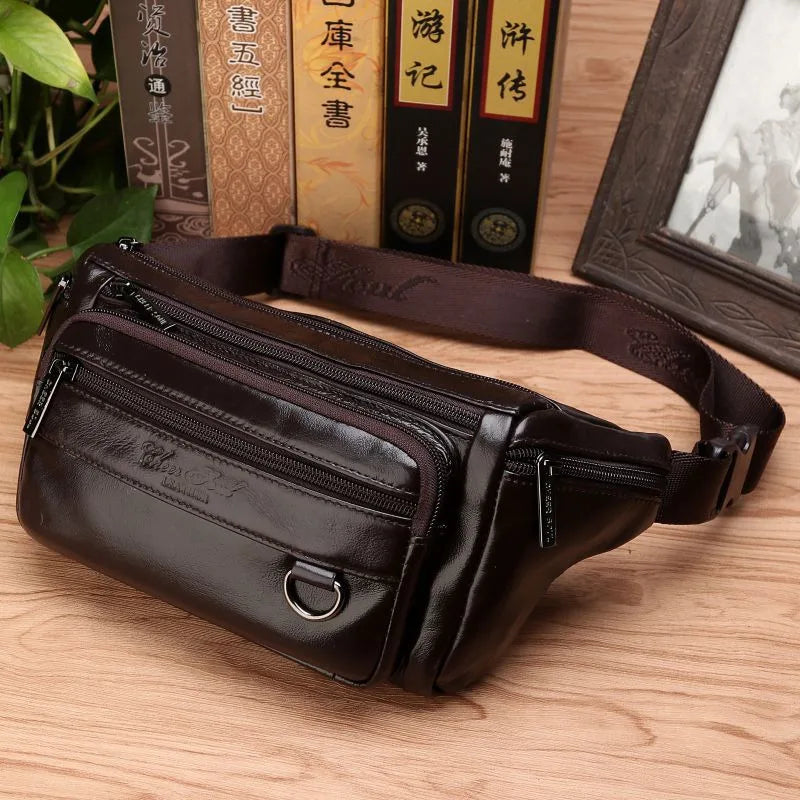 Men Waist Fanny Bags Sling Chest Bag Genuine Leather Casual Fashion Retro Cross body Male Real Cowhide Loop Hip Belt Bum Bag
