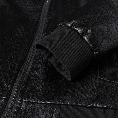 Leather Jacket Men Coats Motorcycle Autumn Travel Fleece Black Zipper Plus Size 6XL 7XL 8XL Oversized Winter Slanted Overcoat