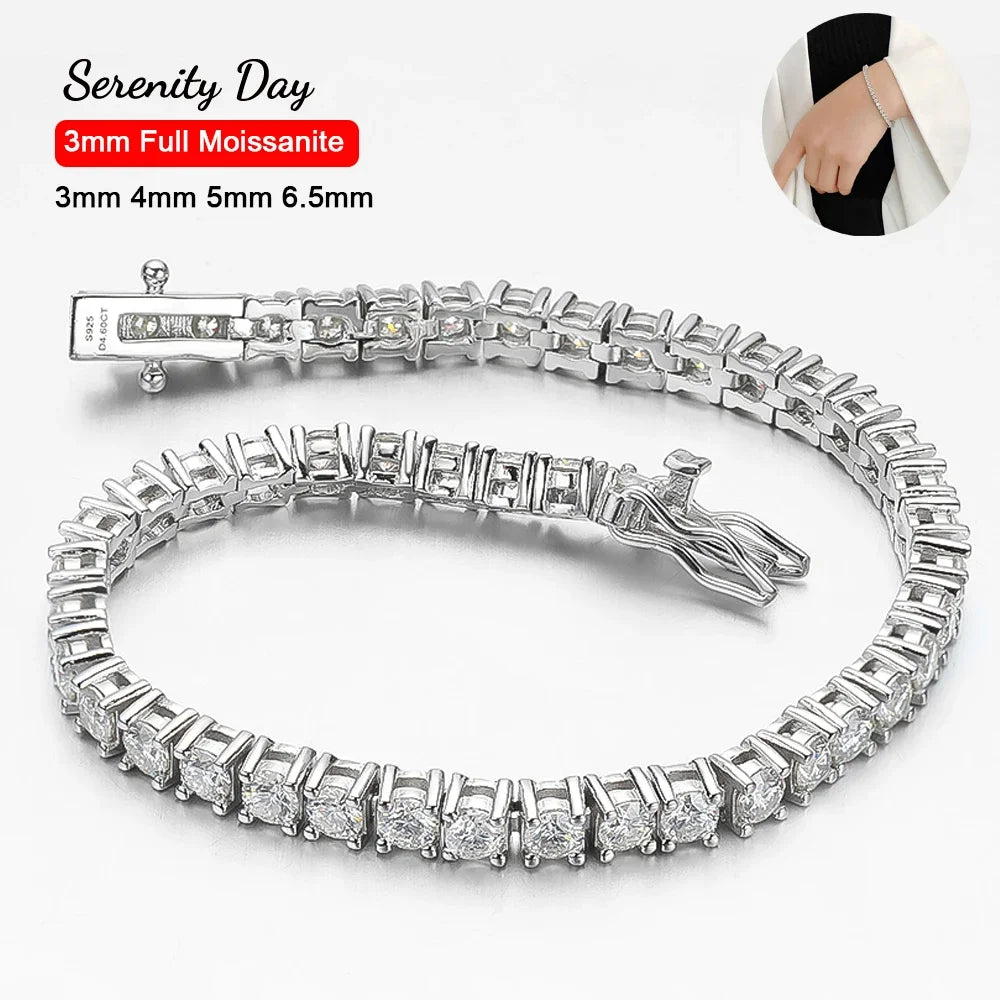 SerenIty 3mm 4mm 5mm D Color Moissanite Tennis Bracelet For Women Man 100% 925 Sterling Silver Plated 18K Hand Chain Jewelry GRA