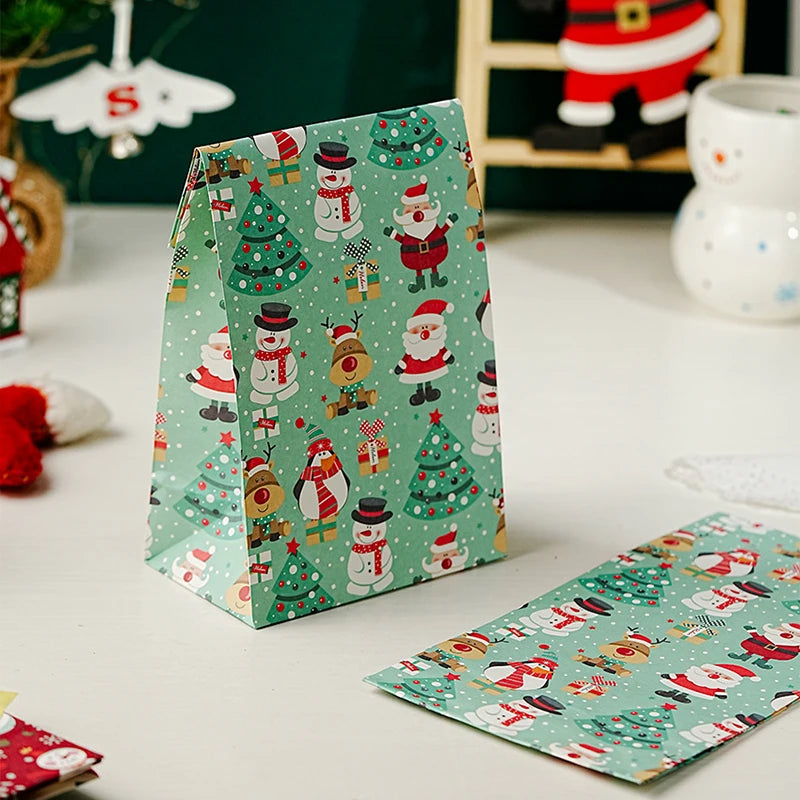 5/10pcs Kraft Paper Christmas Cookie Candy Bag Biscuit Snack Packaging Bag Christmas Party Decorations Navidad New Year 2025