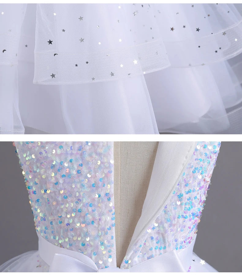 2023 Hot style Summer Sequin Lace Tuxedo Wedding Dress for girls 3-13 years old Sleeveless fluffy Mesh gauze Doveark brand