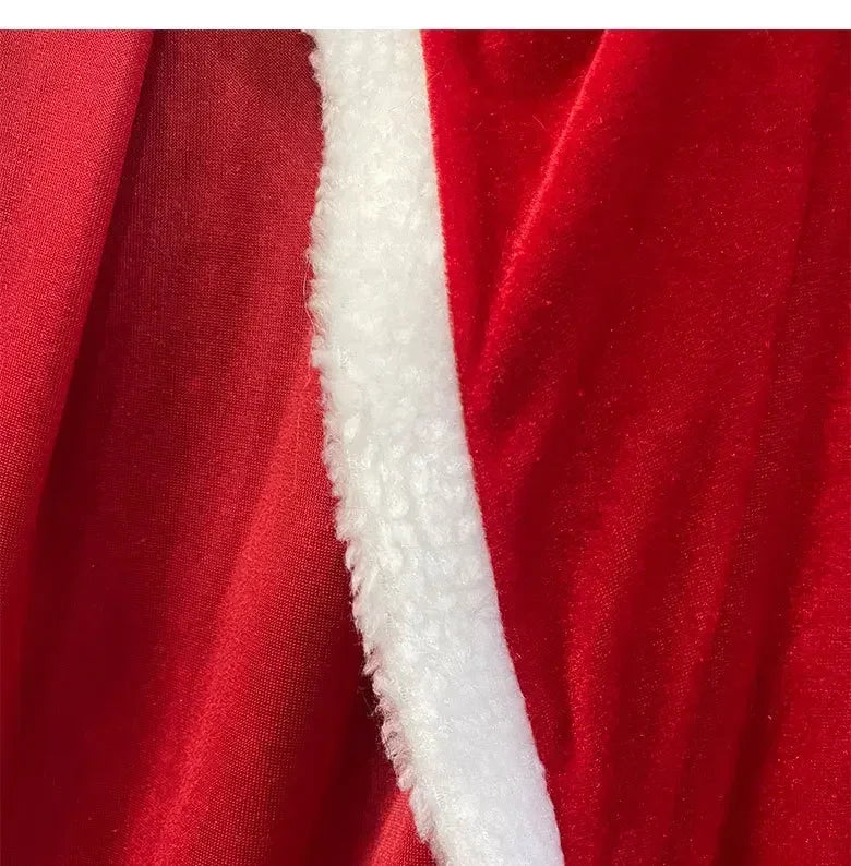 Christmas Shawl Cape Hooded Santa Claus Costume Red with Hat Cosplay Winter Warm Coat Holiday Performance Outfit Party Dress
