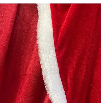 Christmas Shawl Cape Hooded Santa Claus Costume Red with Hat Cosplay Winter Warm Coat Holiday Performance Outfit Party Dress