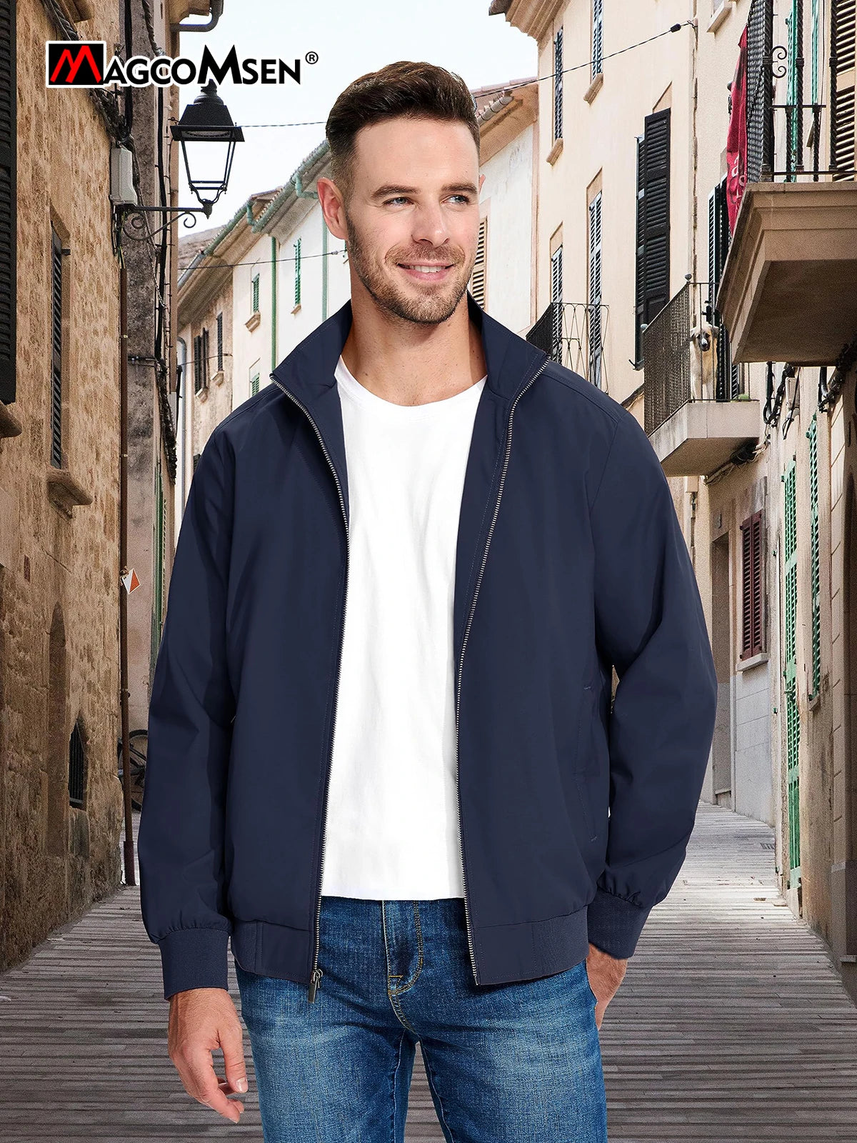 MAGCOMSEN Lightweight Jacket Men's Windproof Waterproof Zip Up Coat Stand Up Collar Windbreaker with 3 Pockets Outerwear