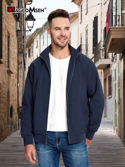 MAGCOMSEN Lightweight Jacket Men's Windproof Waterproof Zip Up Coat Stand Up Collar Windbreaker with 3 Pockets Outerwear