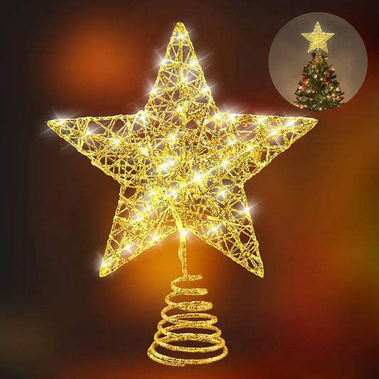 Christmas Tree Pentagram Decoration Exquisite Iron Glitter Powder Christmas Tree Decoration Top LED Star Lighting Props