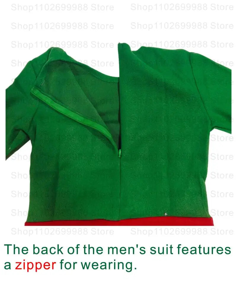 2025 Christmas Boys Cute Green Elf Costume New Year Family Party Festival Fancy Santa Claus Cosplay Outfit Set for Men Women