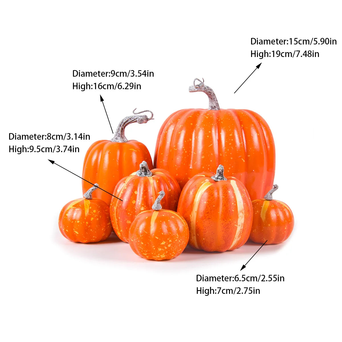 7pcs Halloween Artificial Pumpkins Set Assorted Sizes Fake Simulation Pumpkin Halloween Thanksgiving Fall Harvest Home Decoation