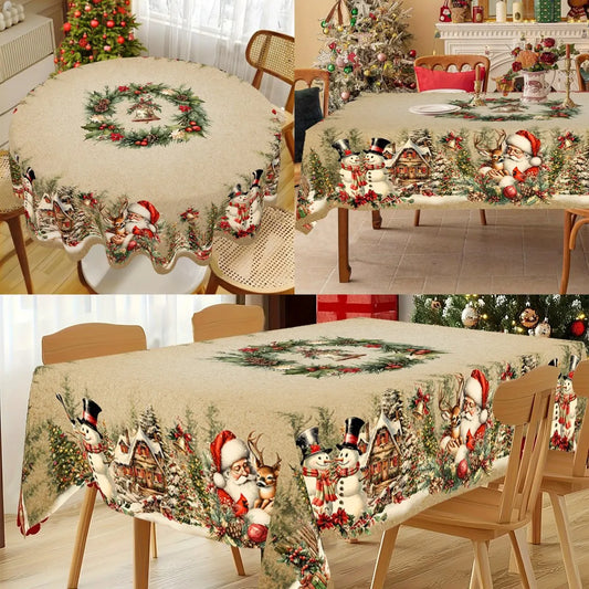 Vintage Christmas Tablecloth Snowman Elk Table Cover Christmas Decorations for Home 2025 Xmas Gifts Navidad Noel New Year 2026
