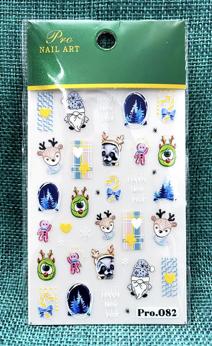 Cute Deer Christmas Nail Stickers 5D Embossed Elk Star Gingerbread Man Snowflake Santa Claus Holly DIY Winter Engraved Manicure*