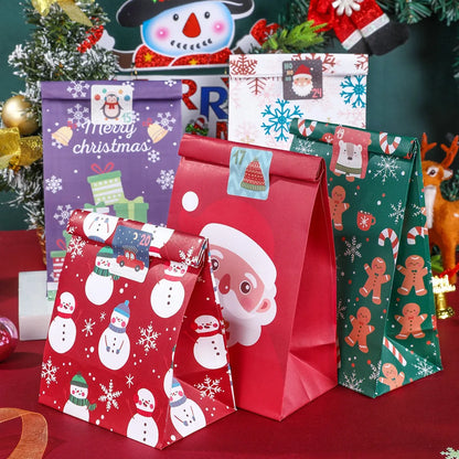 8pcs/12pcs Kraft Paper Candy Cookie Bag Santa Claus Snowman Christmas Gift Packing Bags Xmas Navidad Party Decor Supplies