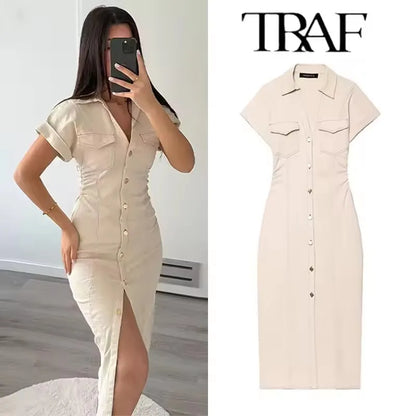 Women’s Denim Midi Dress – Casual A-Line Summer Look