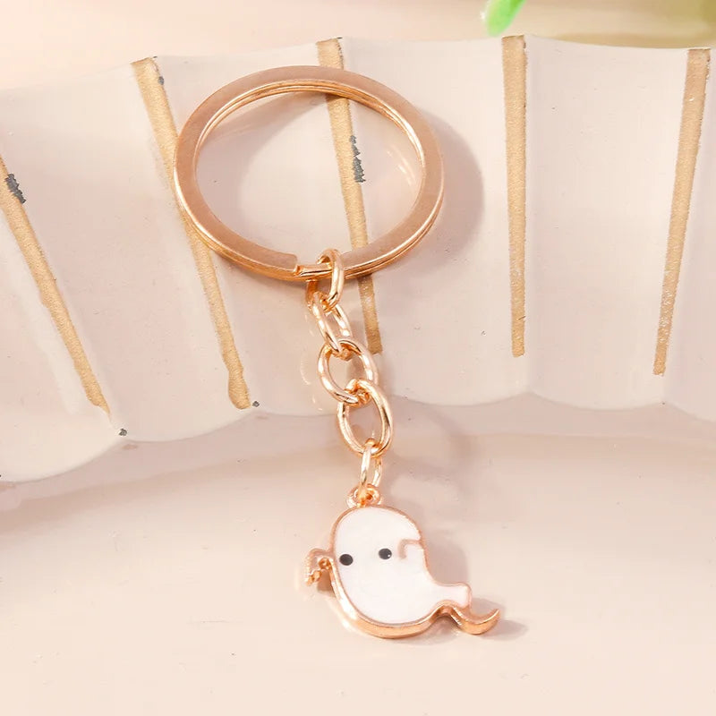 Aihua Gold Color Fashion Halloween Keychain Enamel Creepy Ghost Spider Mummy Pumpkin Keychains Keyring for Women Halloween Night