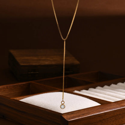 Gold Lariat Y Necklace for Women – Dainty CZ Drop Chain