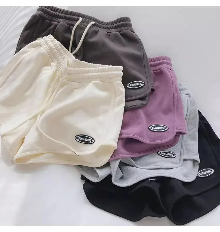 Women Casual Loose Drawstring Sports Shorts Elastic High Waist Fitness Running A-line Shorts Basic Yoga Wide Leg Trousers Summer