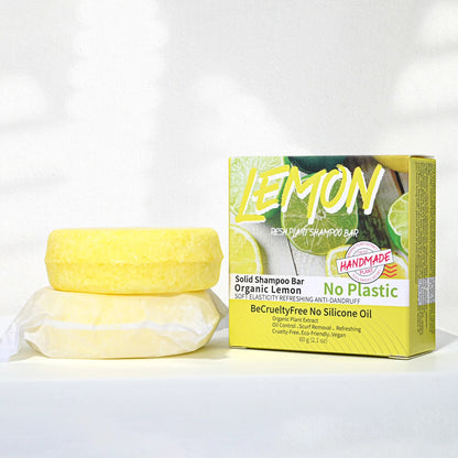 J+60g Nature Plant Lemon Solid Shampoo Refreshing Oil Control Shampoo Bar Extraction Dandruff Shampoo Vegan Soap