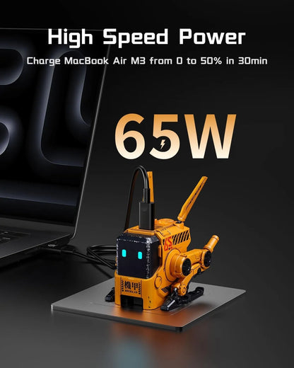 GravaStar 65W Alpha65 Robot Charger GaN Fast Charger 3-Port Fast Power Adapter Foldable Compact for iPhone, MacBook,Travlel