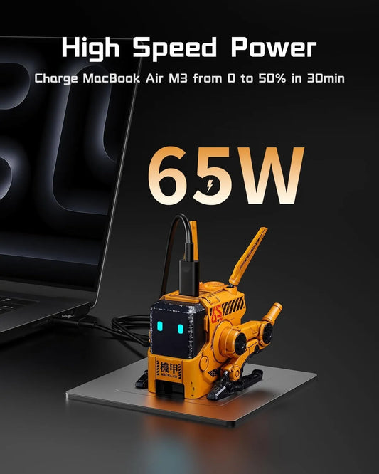 GravaStar 65W Alpha65 Robot Charger GaN Fast Charger 3-Port Fast Power Adapter Foldable Compact for iPhone, MacBook,Travlel