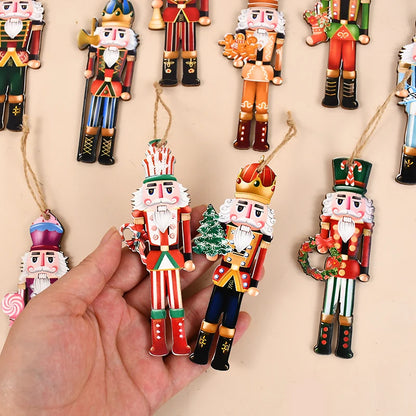 12Pcs Wooden Nutcracker Soldier Pendant Xmas Tree Hanging Ornament 2024 Christmas Decoration for Home Navidad 2025 New Year Gift