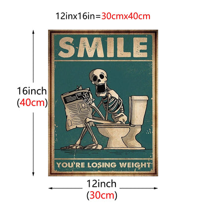 1pc Canvas Painting The Skeleton Man Is Squatting In The Toilet Wall Art, Human Skeleton Posters, Home Decor, No Frame