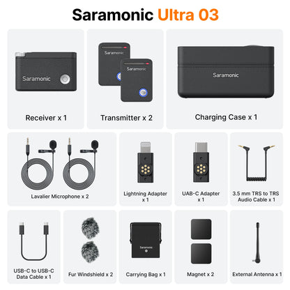 Saramonic Ultra Wireless Lavalier Microphone for iPhone Android USB-C Smartphones DSLR Cameras Streaming Video Recording Youtube