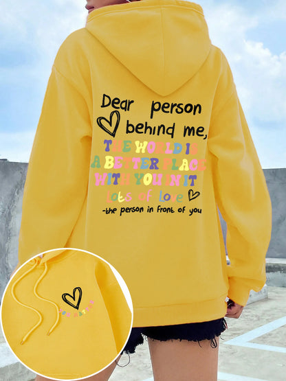 Dear Person Behind Me Hoodie Women Colored Letters Warm Fleece Woman Hoody Fur-liner Spring Autumn Hoodies Y2K Casual Tops