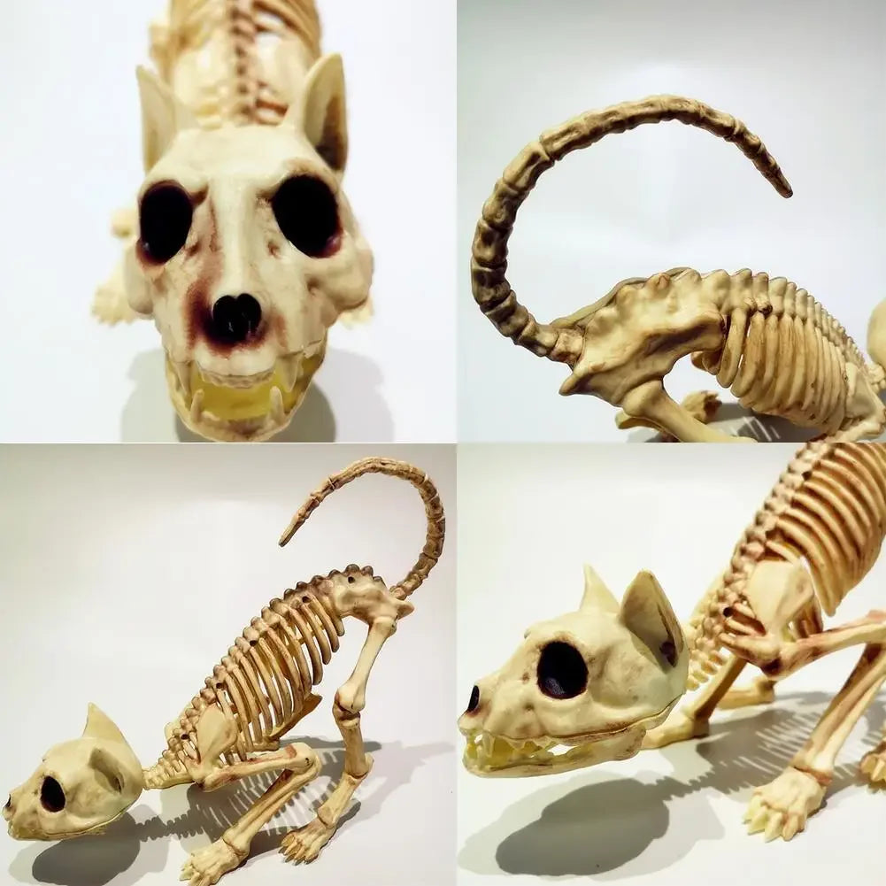 Creative Halloween Scary Skeleton Decoration Crouching Cat Skeleton Cat Skull Model Creepy Animal Bones for VAMPIRE Party Trick