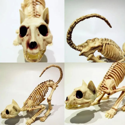 Creative Halloween Scary Skeleton Decoration Crouching Cat Skeleton Cat Skull Model Creepy Animal Bones for VAMPIRE Party Trick
