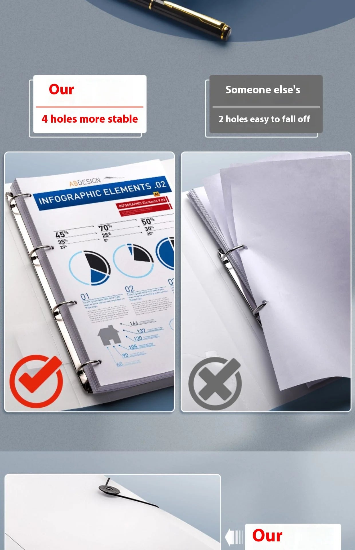 NONE Four Hole A4 Punched Binder 4-hole Folder Data Book Storage Book Clip Shell Insert Bag Paper Binding clip Office Notes