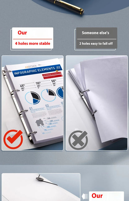 NONE Four Hole A4 Punched Binder 4-hole Folder Data Book Storage Book Clip Shell Insert Bag Paper Binding clip Office Notes