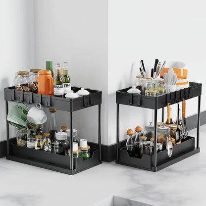 2-Tier Under Sink Organizer with Sliding Drawers & Hooks