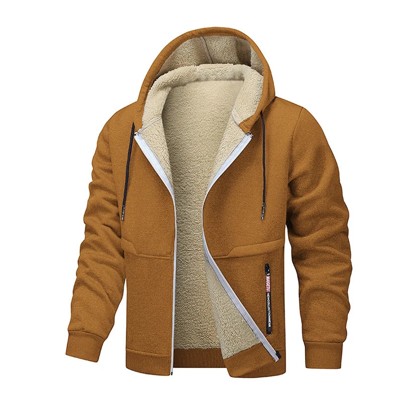 Animal Game Outdoor Hoodies for Men Fleece Ski Jackets Sherpa Lined Climbing Hooded Zipper Jacket Thick Streetwear Cycling Coats
