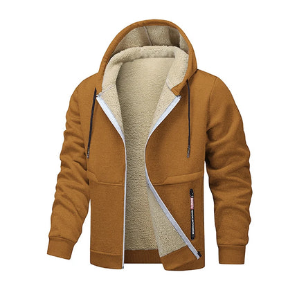 Animal Game Outdoor Hoodies for Men Fleece Ski Jackets Sherpa Lined Climbing Hooded Zipper Jacket Thick Streetwear Cycling Coats
