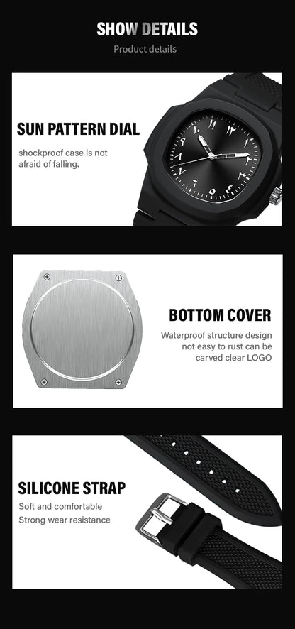 Men's Arabic Numeral Quartz Watch 30-Meter Water Resistance Casual Sports Silicone Wristband Watch Clock Nautilus Design Watch